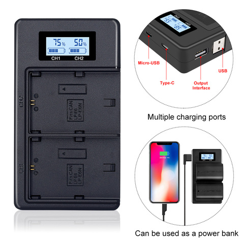 PALO LP E6 LPE6 LP-E6 E6N Battery Charger LCD Dual Charger For Canon EOS 5DS R 5D Mark II 5D Mark III 6D 7D 80D EOS 5DS R Camera ► Photo 1/6