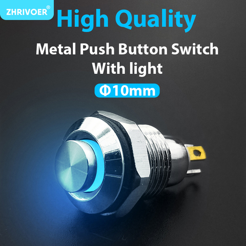 1pc 10mm With LED indicator Self-reset Momentary Self-locking Latching Metal Push Button Switch 4pins high head 3v5v12v24v220v ► Photo 1/6