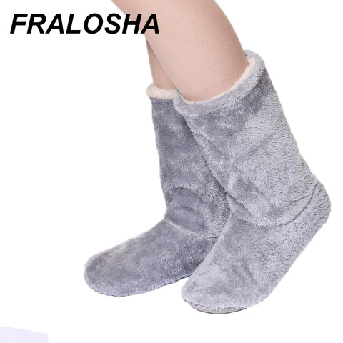 FRALOSHA Long tube Slippers Cotton slippers Women Winter Warm Home Cotton-padded Shoes Winter Soft bottom Indoor Plush Slippers ► Photo 1/6