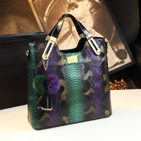 Luxury Cowhide Leather Women Handbags fashion female Chain Serpentine portable Tote bag ladies tassel shoulder messenger bags ► Photo 1/6