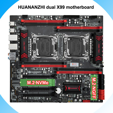 New arrival HUANANZHI dual X99 motherboard X99-T8D motherboard with 8 DDR3 DIMM dual M.2 SSD slots dual Giga LAN port 10 SATA3.0 ► Photo 1/6