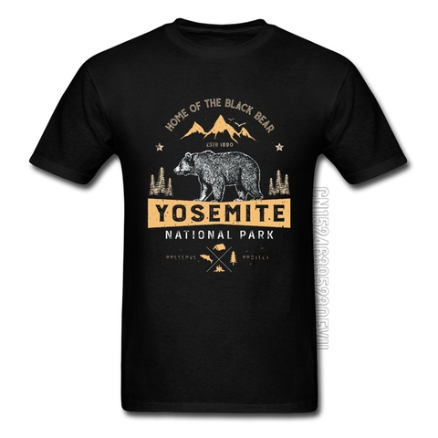 Stay Wild Forest Mountain Bear Tshirts Yosemite National Park California Animal Printed Men's T Shirt Cotton Custom Clothes ► Photo 1/6