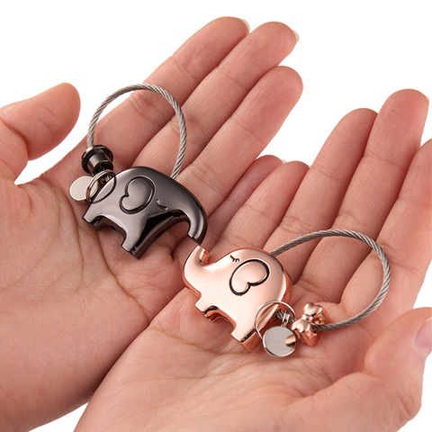Good Luck Kiss Elephant Couple Keychain Pendant Wire Ring Chain Cute Cartoon Women Car Bag Backpack Ornaments Lovers Lanyard ► Photo 1/5