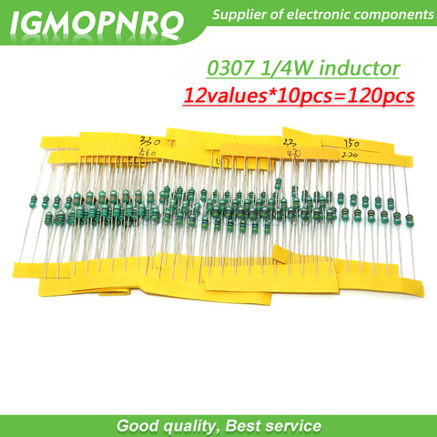 12values each 10pcs=120pcs 0307 1/4W 0.25W inductor  1uH-1MH component sample Assorted kit 1UH 10UH 22UH 33UH 47UH 100UH 1MH ► Photo 1/3