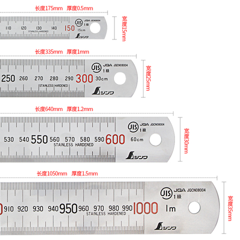 SHINWA Stainless Steel Ruler Thickened Scale 15 30 60 100cm 21573~21576 Series with Durable Etched Scale Line ► Photo 1/6