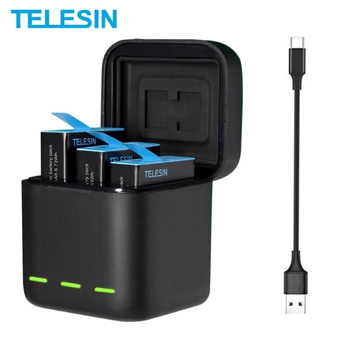 TELESIN Multifuction 3-way Battery Charger Storage Charging Box With 2 Bateries For GoPro Hero 9 Action Camera Accessories ► Photo 1/6