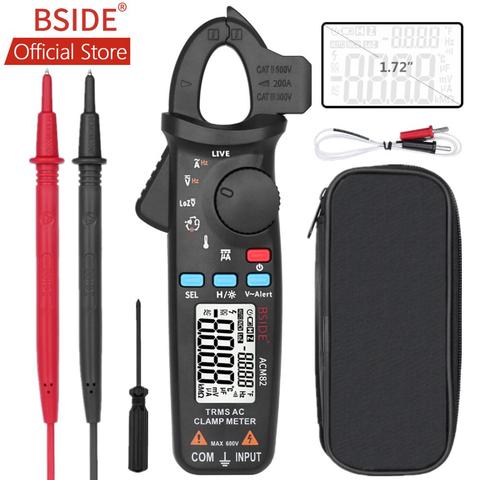 BSIDE ACM82 Mini Digital AC Clamp Meter True RMS Auto Range 0.001A Current Clamp Multimeter Hz Temp Ohm uF V-alert Live Check ► Photo 1/6