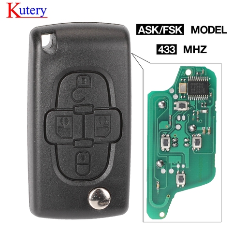 kutery ASK/FSK 433Mhz 4 Buttons Flip Floding Remote Key Fob Control For Peugeot 1007 For Citroen C8 VA2/HU82 Blade CE0523 ► Photo 1/5