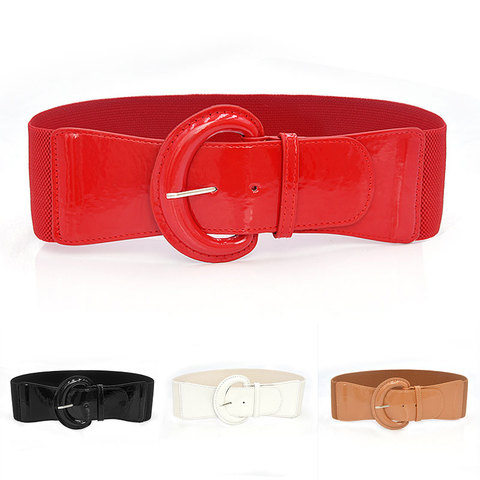 Women Luxury Waist Belts For Dress Pu Patent Leather Elastic Band Waist Belt Solid Black Red White Wide High Quality Waistband ► Photo 1/6