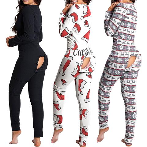 Women Christmas jumpsuit With Butt Flap For Adults Sexy Sleepwear Romper Women's Open Butt Pajamas Xmas Pyjama Long Nighties ► Photo 1/6
