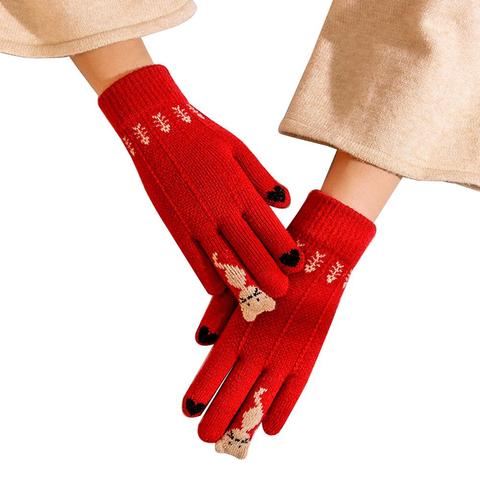 Vintage Christmas Deer Knitted Gloves Women Thicken Touch Screen Gloves Winter Warm Snow Full Finger Mittens Xmas Gift Women Fin ► Photo 1/6