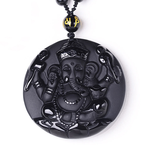 Drop ship Ganesha Pendant Black Obsidian Jade Pendant Carved Ganesh Elephant Lucky Pendants Free Necklace Fine Crystal Jewelry ► Photo 1/6