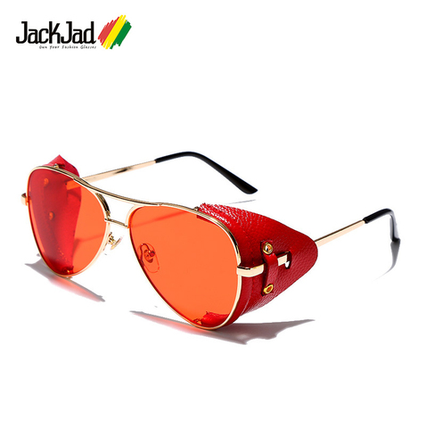 JackJad 2022 Fashion Vintage SteamPunk Pilot Style Sunglasses Leather Side Shield Brand Design Sun Glasses Oculos De Sol 2029 ► Photo 1/6