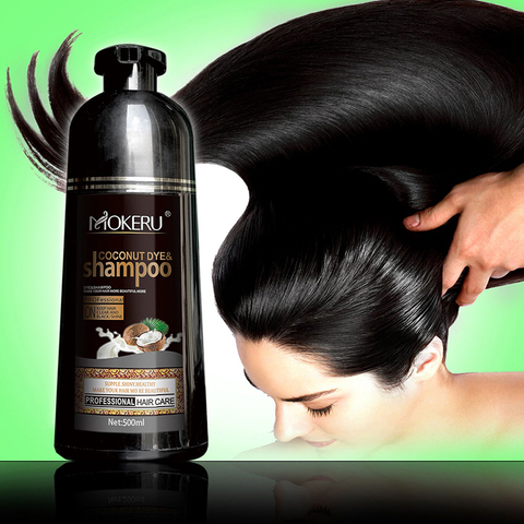 Mokeru 1pc Long Lasting Fast Black Hair Shampoo Organic Pure Natural Coconut Oil Essence Hair Dye Shampoo for Hair for Women ► Photo 1/6