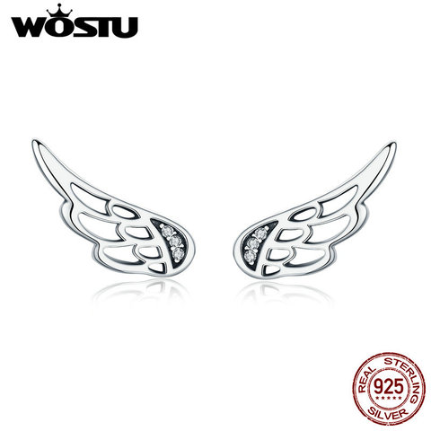 WOSTU 925 Sterling Silver Fairy Wings Feathers Stud Earrings for Women Otiginal Silver Luxury Jewelry E343 ► Photo 1/6