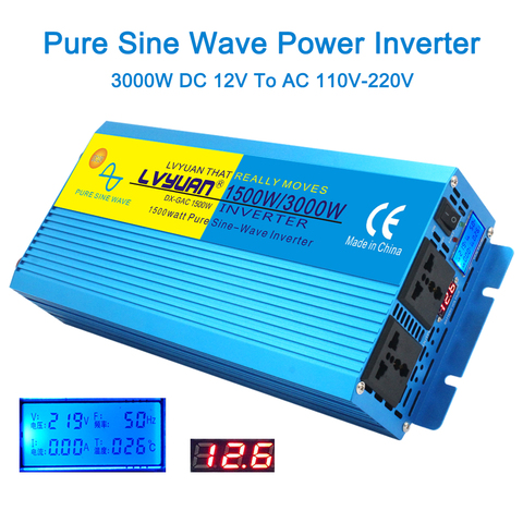 Digital Display 1500W 3000W Peak Pure Sine Wave Power Inverter DC 12V to AC 220V 230V 240V Converter Supply Solar Power ► Photo 1/6
