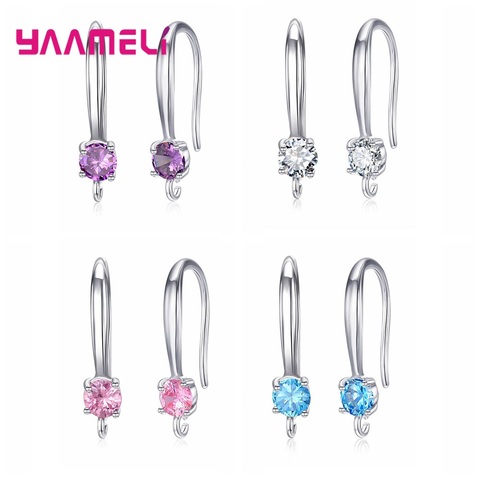 Authentic 925 Sterling Silver S925 Hook Earrings White Pink Blue Purple Cubic Zircon Ear Jewelry Accessories Findings ► Photo 1/6