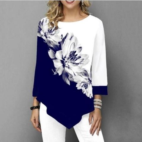 Shirt Blouse Women Spring SummerPrinting O-neck Blouse 3/4 Sleeve Casual Hem Irregularity Female fashion shirt Tops Plus Size ► Photo 1/1