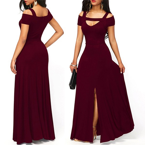 Hot Women's Dresses Casual Long Maxi Evening Party Beach Long Dress Solid Wine Red Black Square Collar Summer Costume ► Photo 1/6