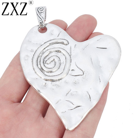 ZXZ 2pcs Tibetan Silver Large Spiral Swirl Hammered Heart Charms Pendants for Necklace Jewelry Making 75x67mm ► Photo 1/3