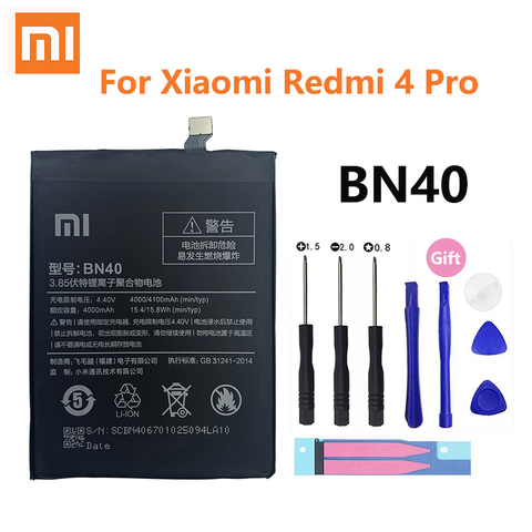 Xiao Mi Original Phone Battery BN40 For Xiaomi Redmi 4 Pro Prime 3G RAM 32G ROM High Quality 4100mAh Phone Replacement Batteries ► Photo 1/5