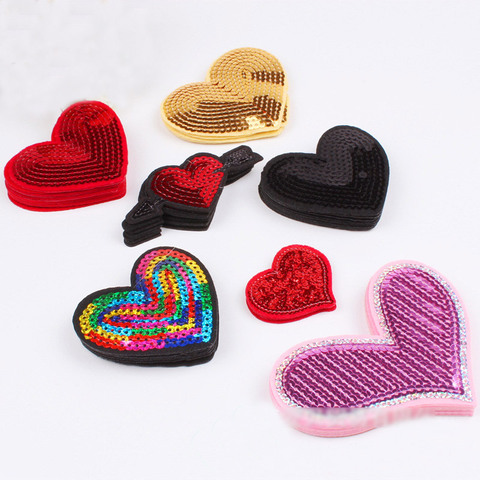 1Pc Sequin Heart Patch Iron on Clothing Red Black colorful Sticker for Clothes Jeans Appliques Coat Pants Badge Sewing Patches ► Photo 1/6