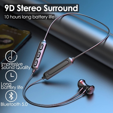 Magnetic Wireless Bluetooth 5.0 Earphones Neckband Stereo Sports Headset Handsfree Earbuds Headphones With Mic For All Phones ► Photo 1/6
