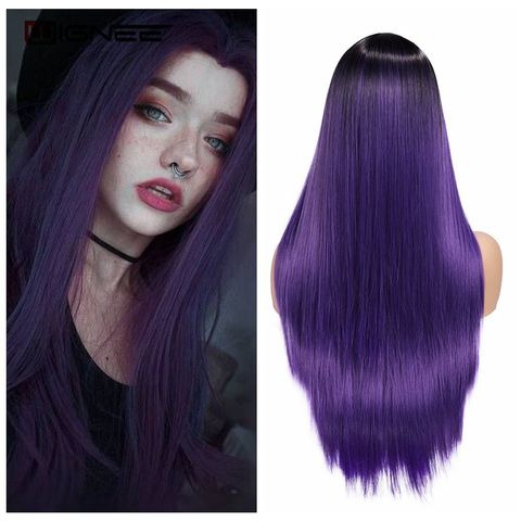 Wignee Long Straight Hair Middle Part Synthetic Wig For Women Ombre Purple Natural Hair Glueless Daily/Cosplay Female  Hair Wigs ► Photo 1/6