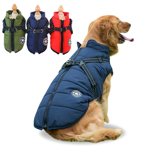 Winter Puppy Big Dog Jacket with Harness Warm Cotton Pet Clothes for Small Large Dogs Golden Retriever Clothing Mascotas Coat ► Photo 1/1