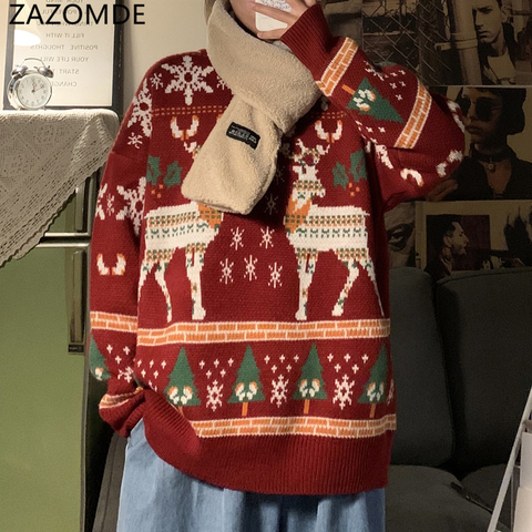 ZAZOMDE Unisex Christmas Sweater Funny Reindeer Printed Christmas Sweatshirt Men Crewneck Winter Xmas Sweaters Jumpers Tops ► Photo 1/6