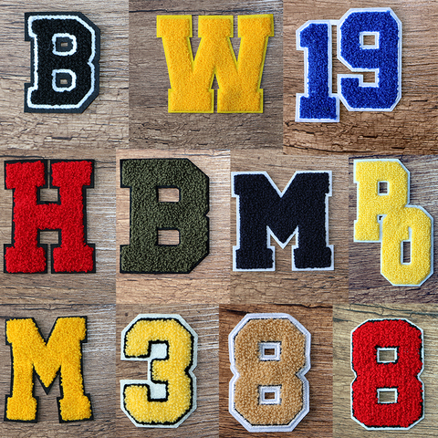 Red Yellow Green Letters Number Chenille Icon Towel  Embroidered Applique Patches For Clothes DIY Iron on Badges on the Backpack ► Photo 1/6