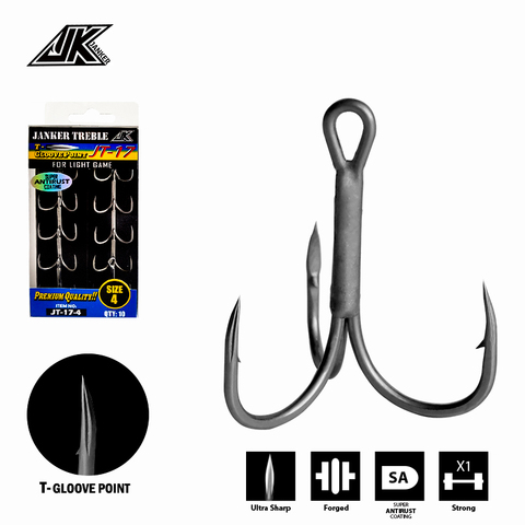 JK JT-17 Hooks Fishing Tee Gray Color Treble Hook T-Groove 1X Jig Triple Fishing Hook Super Antirust Tee Hooks For Light Spoon ► Photo 1/6