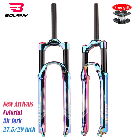 BOLANY Bike Fork Rainbow 27.5/ 29er Suspension Air Inch vacuum plating MTB Bike Fork Aluminum alloy For Bicycle Accessories ► Photo 1/6