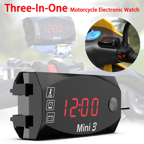 Mini 3 In 1 DC 12V LED Digital Display Voltmeter Voltmeter Clock Thermometer Indicator For Motorcycle Scooter IP67 Waterproof ► Photo 1/6