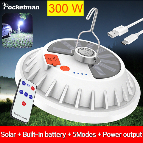300W Rechargeable LED Bulb Lamp Remote Control Solar Charge Lantern Portable Emergency Night Market Light Outdoor Camping Home ► Photo 1/6