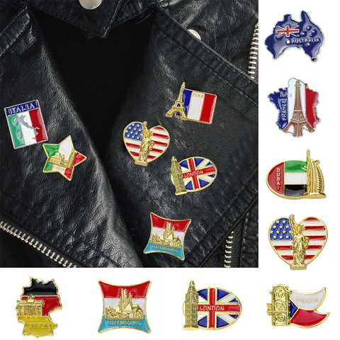 American USA Italia Australia France United Kingdom National Map Flag Brooch Iron Paint Badge Clothing Collar Needle Lapel Pin ► Photo 1/6
