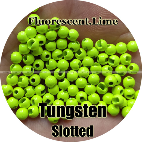 Fluorescent Lime Color, 100 Tungsten Beads, Slotted, Fly Tying, Fly Fishing ► Photo 1/1