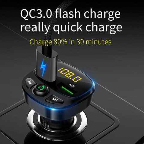 Car Mp3 Player Bluetooth 5.0 FM Transmitter Modulator Handsfree Car Accessories Audio FM Transmittor QC3.0 Fast Charger ► Photo 1/6