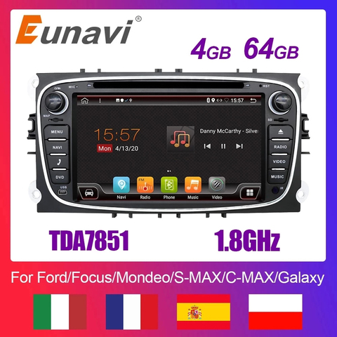 Eunavi 2 Din Android Car DVD Multimedia Player GPS for FORD Focus 2 II Mondeo S-MAX C-MAX Galaxy 2Din 4G 64GB IPS Touch screen ► Photo 1/6