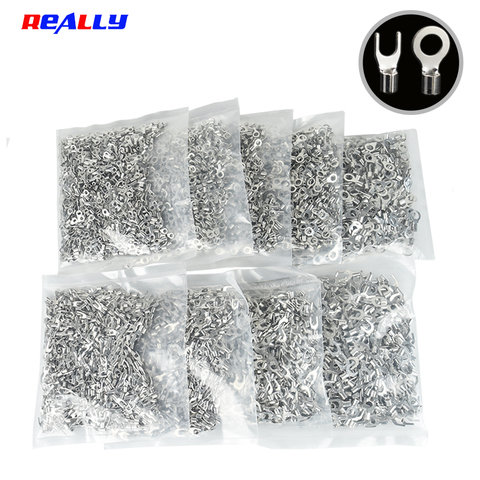 1000PCS/Bag Non-Insulated Ring Fork U-Type Tin-Plated Copper Terminals Cable Wire Lugs Battery Connector Crimp Spade ► Photo 1/6