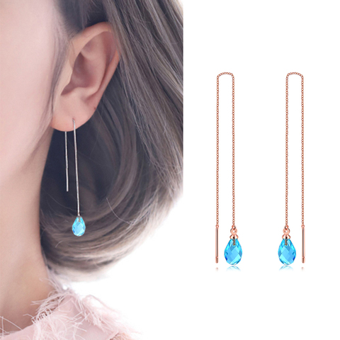 Double Fair Chain Long Dangle Drop Earrings For Women Girls Female Crystal Tassel Ear Jewelry Making HotSale DFKC158M ► Photo 1/6