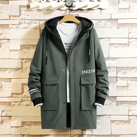 2022 Casual Men's Black Green Windbreaker Jackets Long Trench Coat For Spring Autumn Winter Clothes ► Photo 1/6