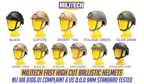 Militech Ballistic Helmet NIJ Level IIIA 3A ISO Certified FAST OCC Dial High Cut XP Cut Aramid Bulletproof Helmet With HelmetBag ► Photo 1/6