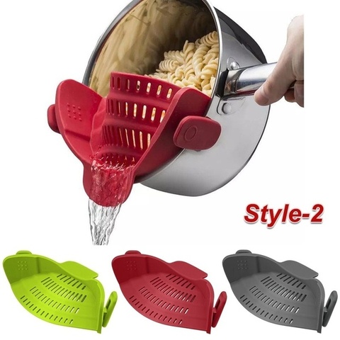 Silicone Kitchen Strainer Clip Pan Drain Rack Bowl Funnel Rice Pasta Vegetable Washing Colander Draining Excess Liquid Univers ► Photo 1/6