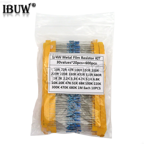 600PCS 1/4W 1% 30 Values*20PCS Metal Film Resistor Assortment Kit Set pack electronic diy kit resistor ► Photo 1/2