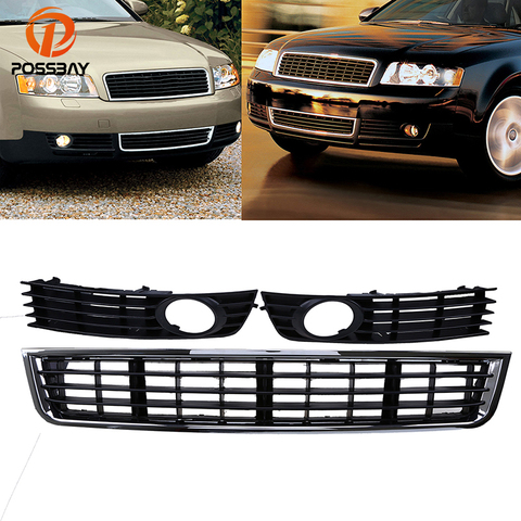 POSSBAY Auto Side Replacement for Audi A4 B6 Sedan 2001-2005 Front Lower Bumper Grille Fog Light Lamp Cover Grilles Grills ► Photo 1/6