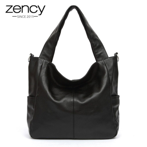 Zency 100% Natural Leather Elegant Women Shoulder Bag Classic Black Tote Hobos Daily Casual Shopping Bag Lady Crossbody Coffee ► Photo 1/6