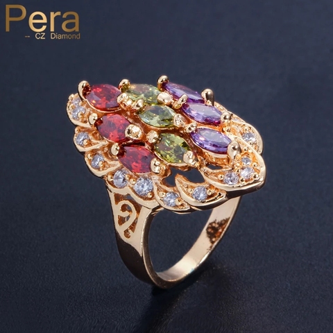 Pera Dubai Yellow Gold Jewelry Multi Purple Green Red Stone Vintage CZ Engagement Wedding Party Finger Rings for Women R017 ► Photo 1/6