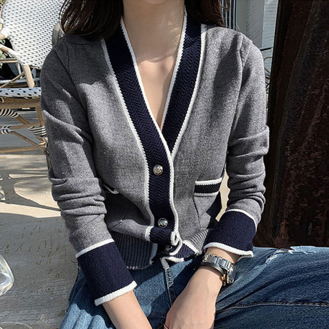 Knitted Cropped Cardigan Gilet Femme Manche Longue Black White v Neck Sueter Mujer Invierno 2022 Fall Harajuku Sweater Korean ► Photo 1/6