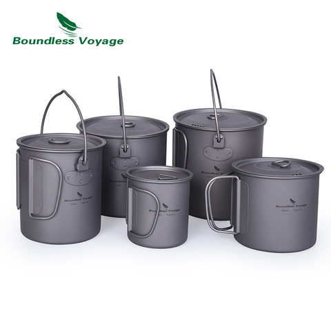 Boundess Voyage Titanium Cup Camping Hanging Pot with Folding Handle and Lid Outdoor Pot Picnic Cookware Tea Coffee Water Mug ► Photo 1/6